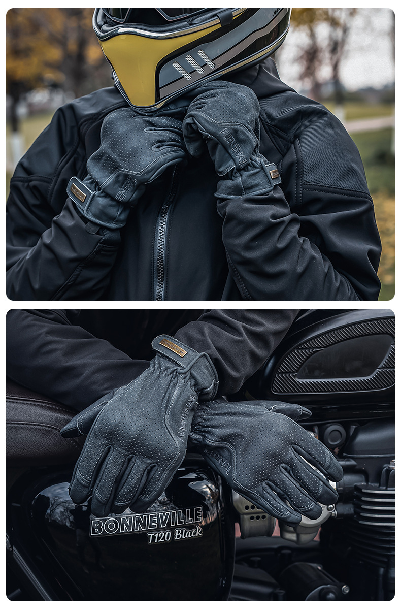 Alien Snail V7Tpr Imported Goatskin Motorcycle Cycling Gloves Spring & Fall Palm Anti-Slip Thickeneded Adjustable Style