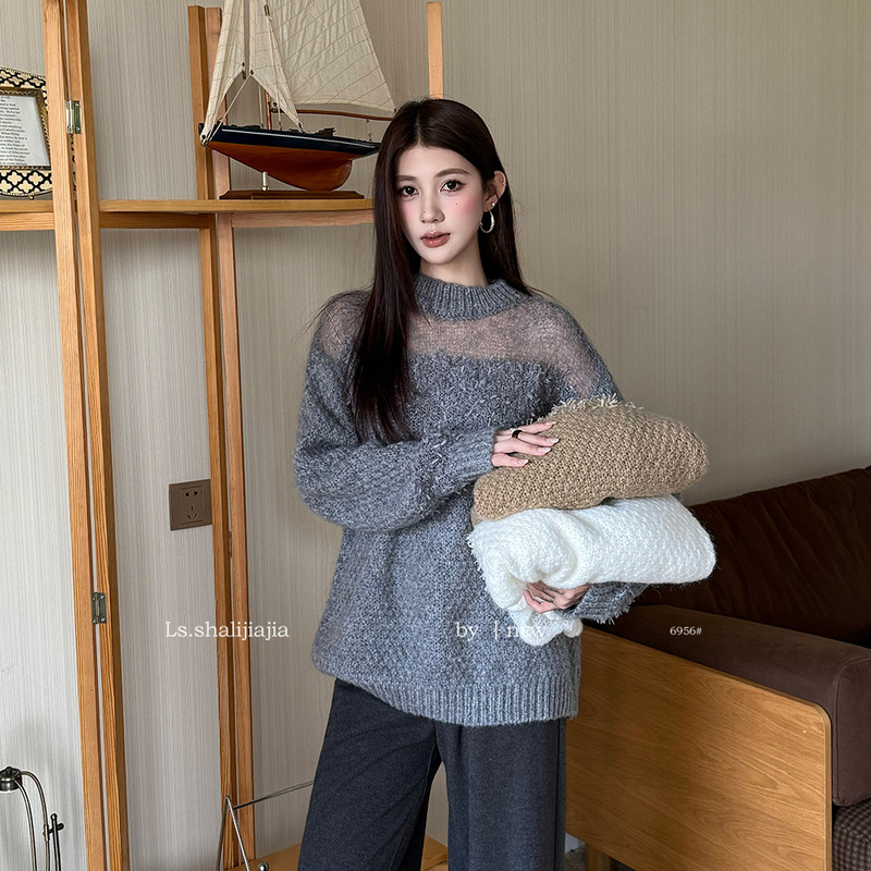 Ls Warm Fashionable Lazy Loose Sweater Tops for Women Guangzhou Thirteen Lines 2025 Autumn and Winter New Women's Clothing 6956