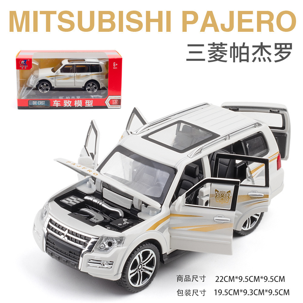 Modelo de coche de aleación de coche 1:32 Mitsubishi Pajero Tire hacia atrás vehículo todoterreno con sonido y luz niño modelo de coche de juguete adornos