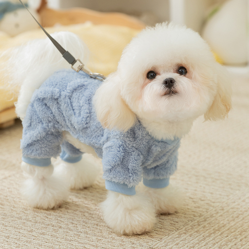 Color sólido macarón marca de tela de tracción de cuatro patas camisas de terciopelo cachorro otoño invierno engrosado de manga larga ropa de mascotas perros al por mayor image 1