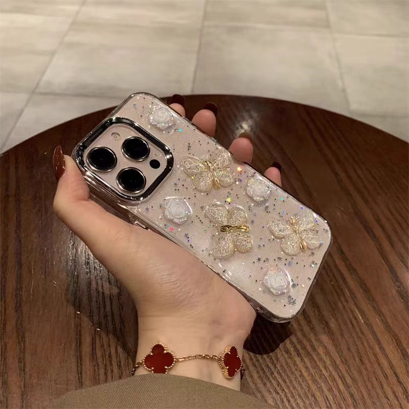 Ins viento epoxi tridimensional mariposa para iPhone16ProMax Apple 14/15 funda para teléfono móvil 13 nuevo 15PM