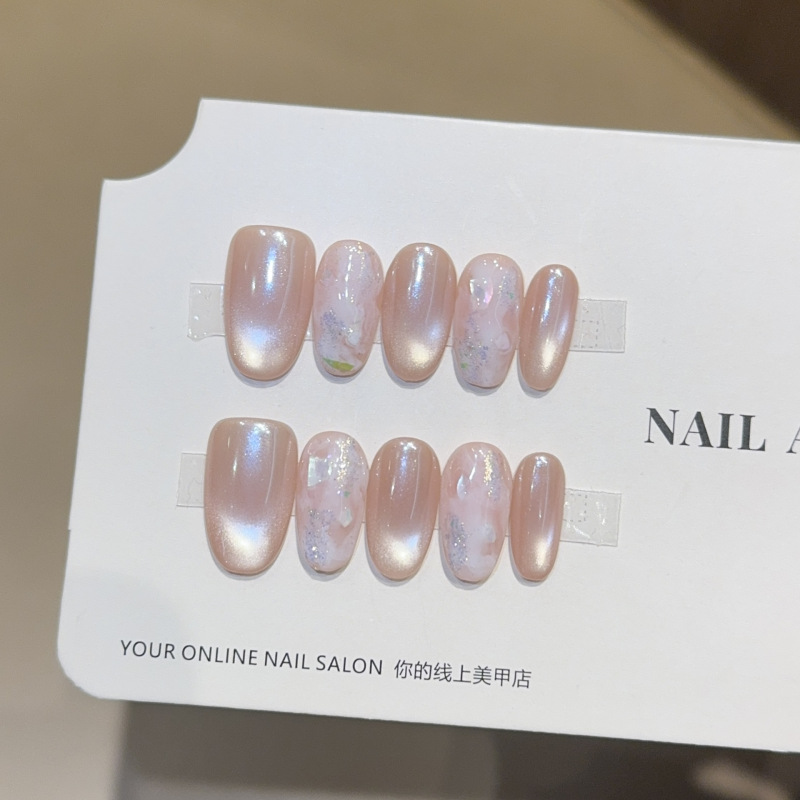 Qianfan【Gentle Summer】Ins Hailey Acetate Cat-Eye Pure Handmade Wearable Nail Art Premium Fake Nail Tips