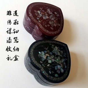 Lacquerware Jewelry Box with Mother-Of-Pearl Inlay, Shell Inlay, 68-Corner Square Lacquer Box, Intangible Cultural Heritage Lacquer Art, Handcrafted Shell Inlay