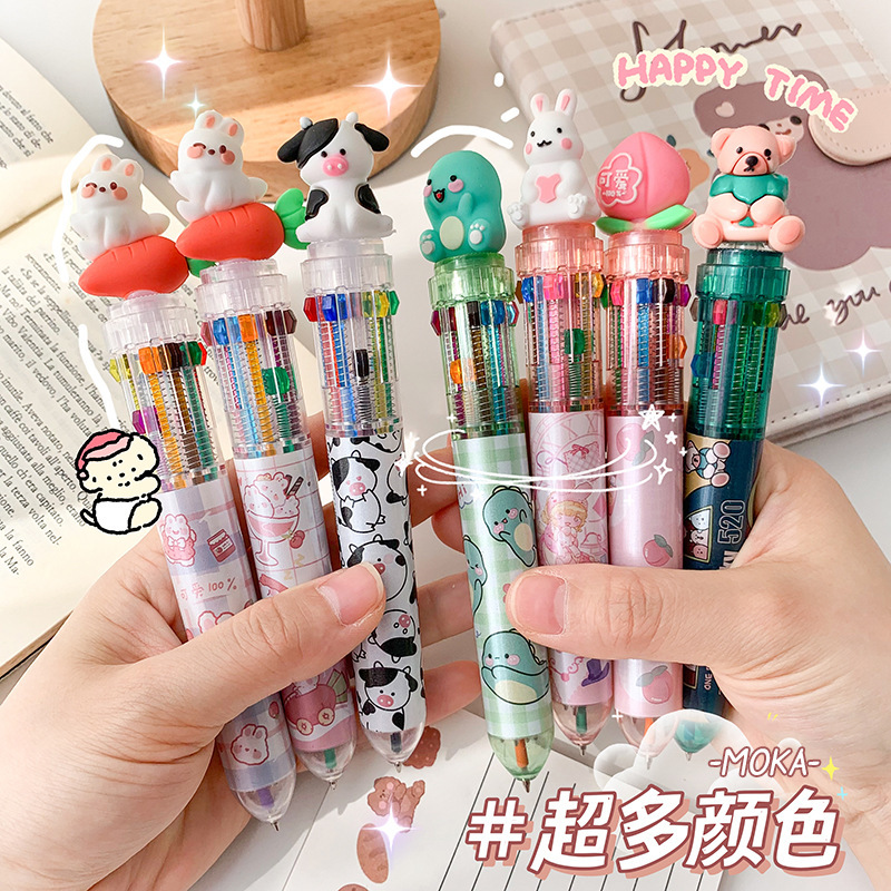 Cartoon exquisite ballpoint pen with cute shape student learning stationery marker pen creative ins style multi-color handbook pen