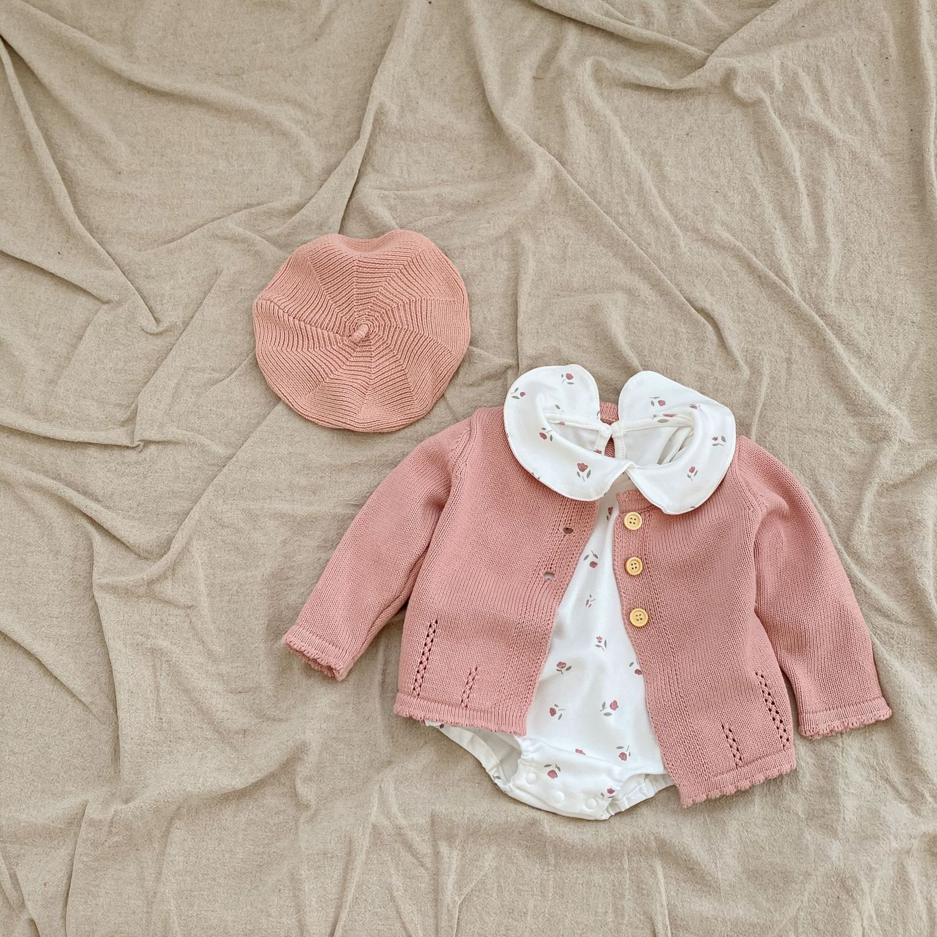 2024 autunno neonata 0-3 anni dolce Baita cardigan in filato di cotone lavorato a maglia maglione girocollo giacca_voghion.com