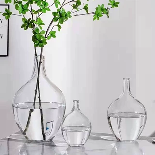 大肚透明玻璃花瓶吊钟马醉木落地现代摆件客厅样板间小口北欧简约
