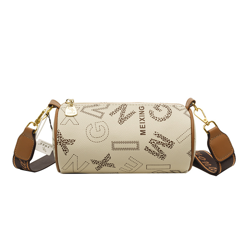 Trendig bokstavscylindrisk för kvinnor 2024 ny mode koreansk version väska, snygg textur PU enkel kvinnors axelväska_voghion.com