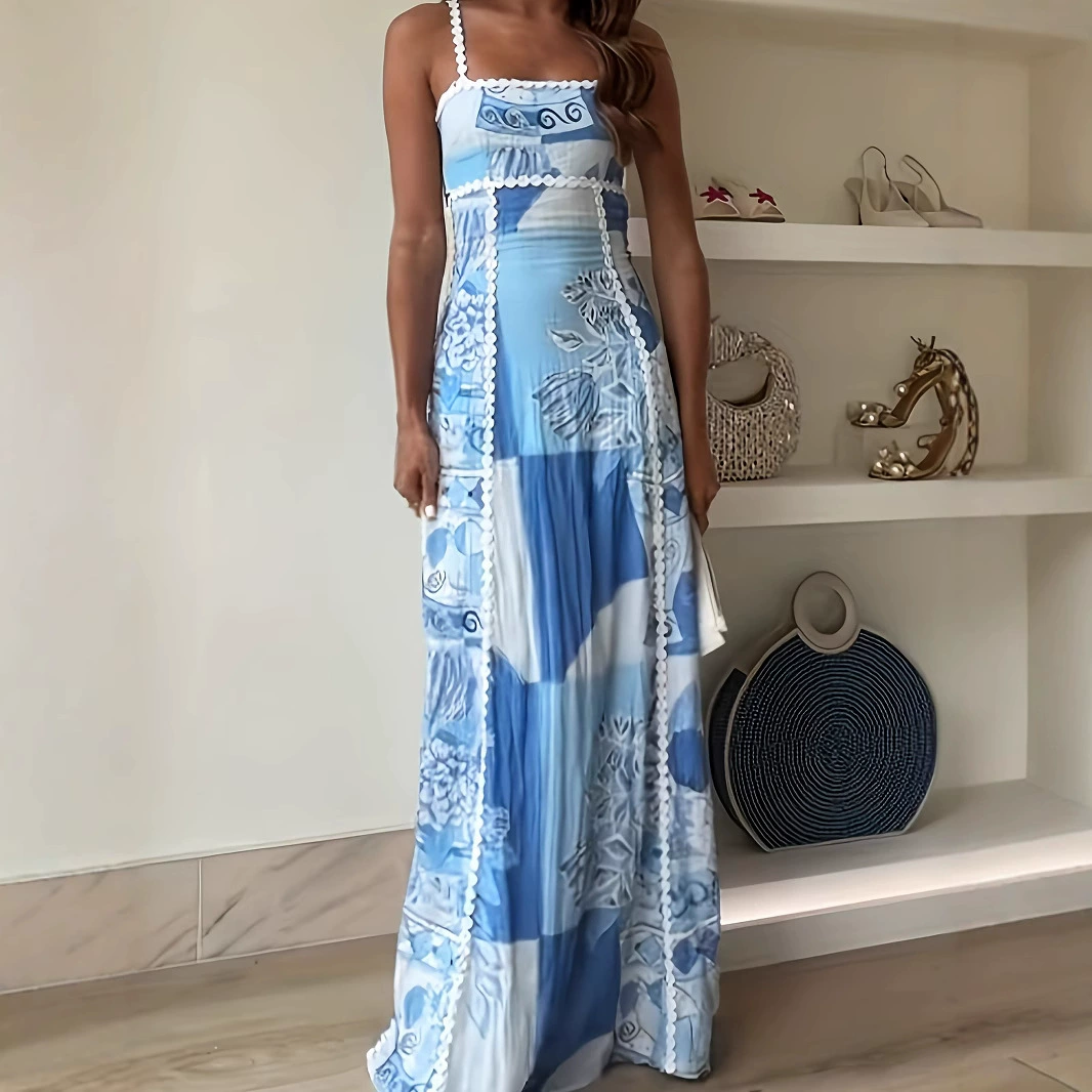 2025 трансграничное европейское и американское весеннее-летнее новое платье с принтом INS повседневное свободное женское платье для отдыха