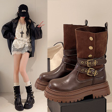 短筒棕色马丁靴女2025新款秋冬复古美拉德两穿厚底增高百搭短靴子