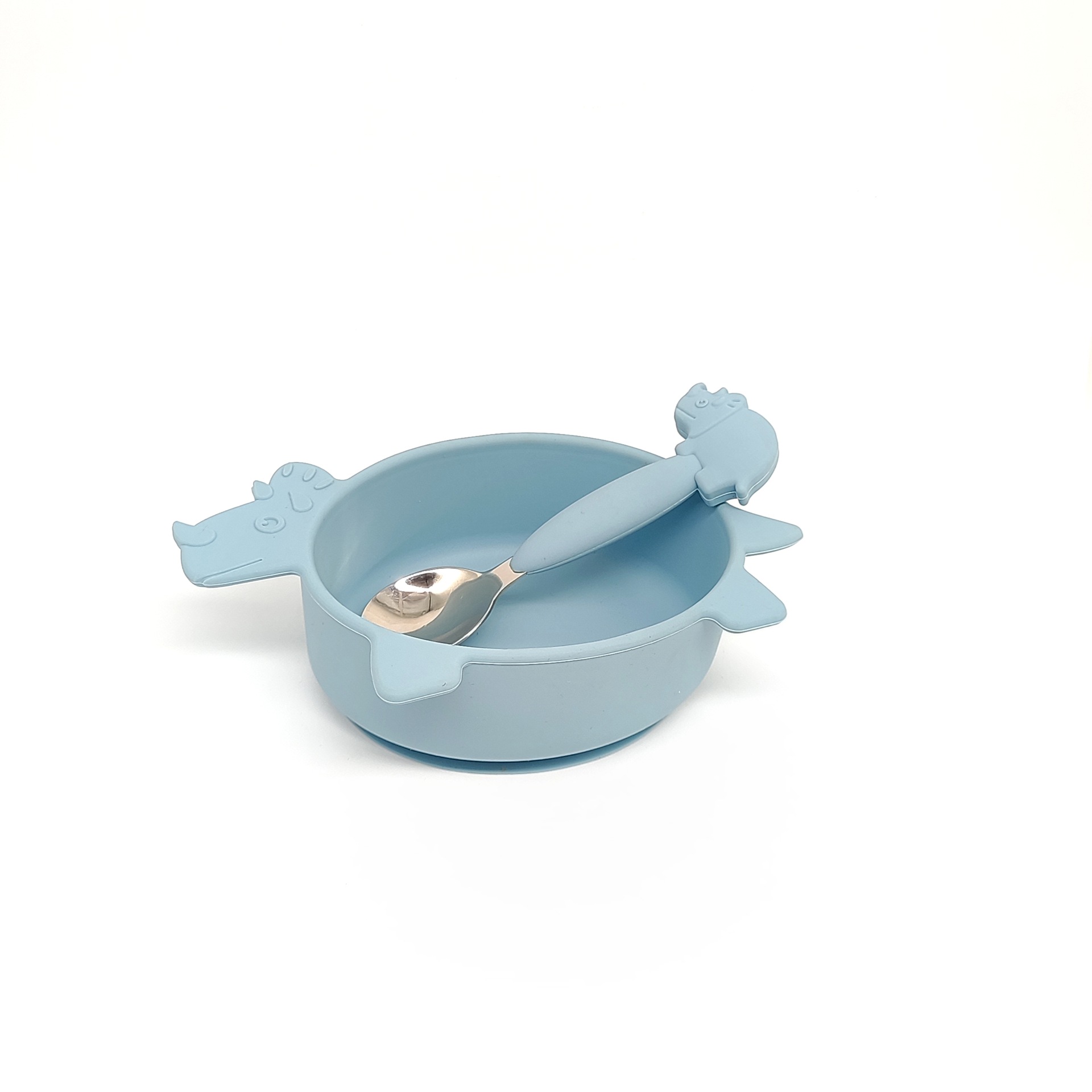 스모크 그레이 블루 [트리케라톱스 그릇 + 트리케라톱스 스푼] 2종 세트