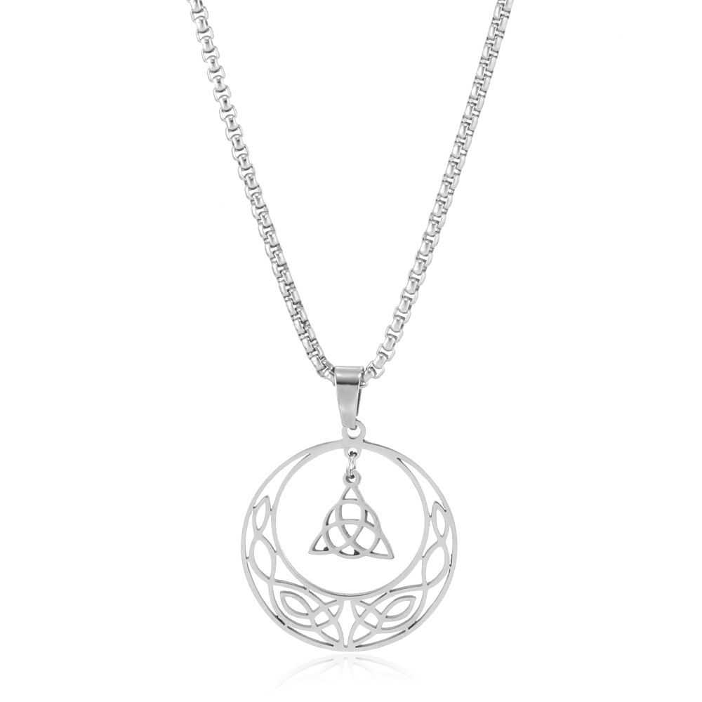 Joyería de acero inoxidable transfronterizo creativo hueco estrella de cinco puntas móvil redondo marca simple collar de acero de titanio fuente fabricante