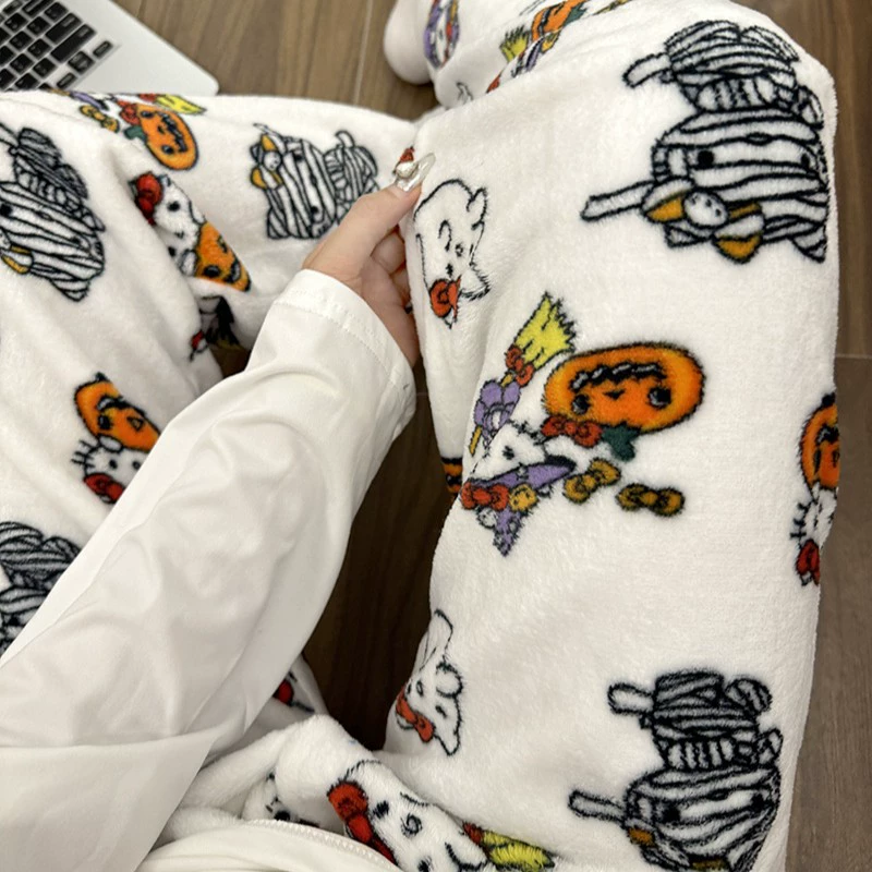 Демон Хэллоуин мультфильм KTcat фланелевые пижамы женские осенью и зимой бархат теплые повседневные домашние граффити брюки