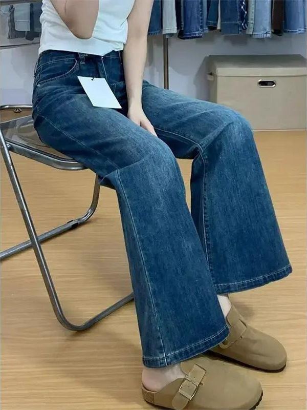美式复古微喇牛仔裤女2025年夏季新款显瘦高腰阔腿不贴腿喇叭裤子|undefined