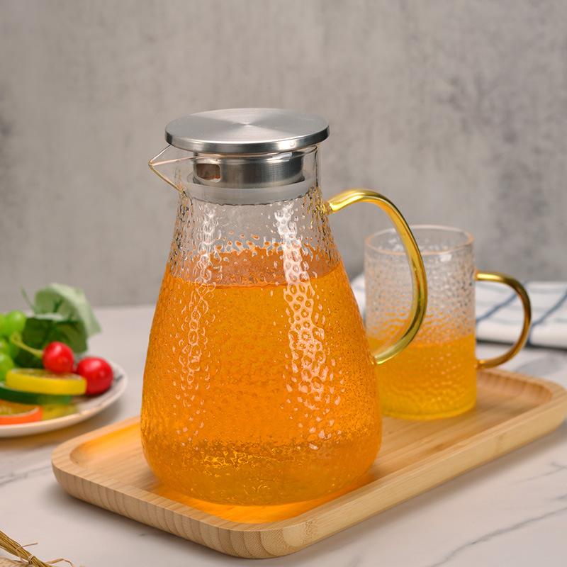 Botella de agua fría martillo de vidrio patrón hervidor de agua verano hogar simple resistente a altas temperaturas gran capacidad frío blanco refrigerador abierto botella de agua fría