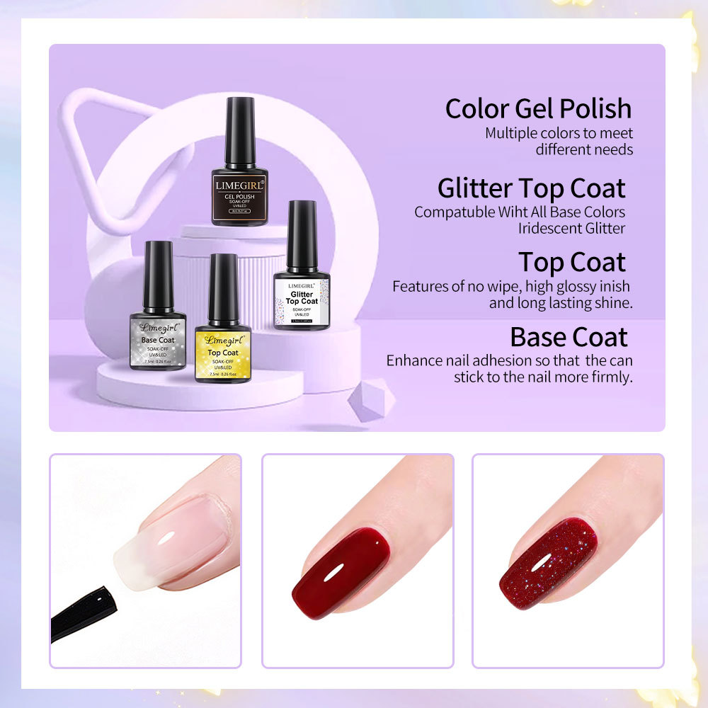 Esmalte de uñas popular, set de pegamento funcional para manicura de 24 colores, pegamento de fototerapia removible, sellador sin lavado, sellador con purpurina, pegamento base.