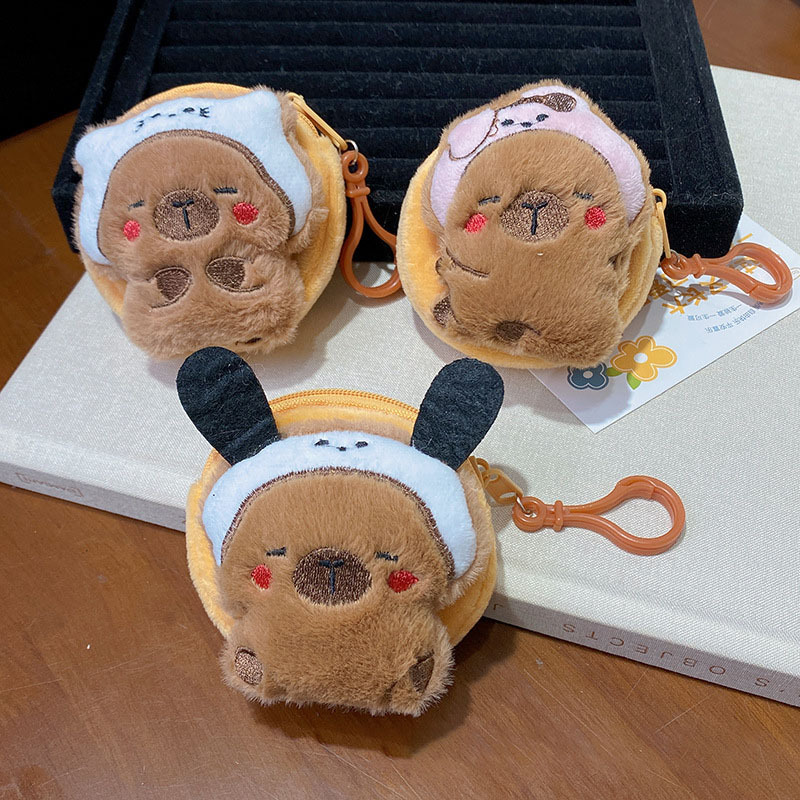 Nuevo lindo monedero de felpa Kapibala, bolso de capibara, colgante, auriculares, llavero de almacenamiento para hombres y mujeres, colgante