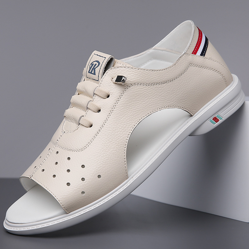 Sandals Men's Summer New Style Genuine Leather Breathable Beach Shoes Soft Sole Casual Non-Slip Roman Trendy Leather Sandals