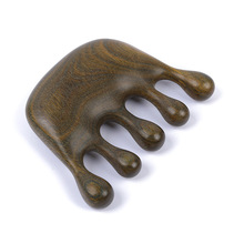 精品绿檀木梳按摩梳檀香木头部经络梳五指圆头实木大头梳子有木香