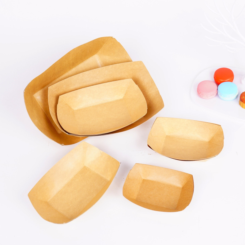使い捨てランチボックスクラフト紙折らない船箱焼き物フライドポテト揚げ物紙トレイ開放野ランチボックス|undefined