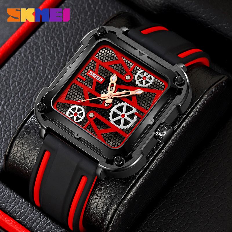 Momento Meiyuan fábrica de reloj de pulsera de engranaje cuadrado para hombres correa de silicona mecánica de viento impermeable reloj de cuarzo transfronterizo exclusivo