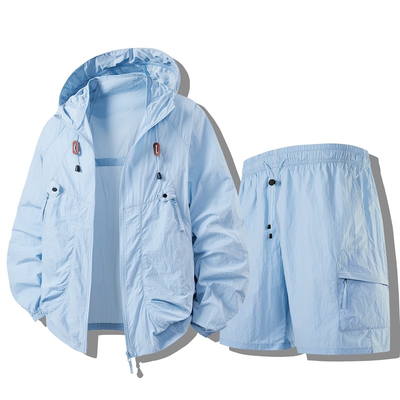 New trendy brand couple's nylon hooded sun protection clothing set, men's skin jacket, couple's outdoor protective clothing