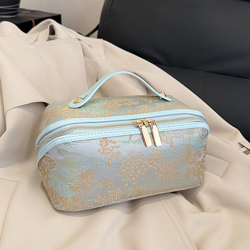 新型ファッション軽豪華刺繍線手提げ化粧バッグ女性防水大容量多機能pu旅行洗面収納バッグ|undefined