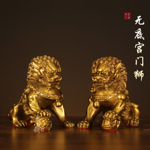 黄铜狮子摆件一对北京狮铜狮子宫门狮家居装饰品
