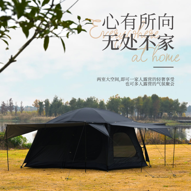 Carpa de camping plegable portátil para exteriores, tipo media montaña, con dos habitaciones y tres salas de estar, carpa grande para exteriores