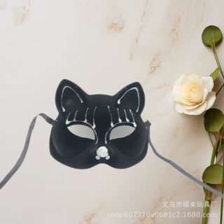 万圣节圣诞节狂欢节植绒猫面具儿童装饰面具搞怪恐怖闪粉面具
