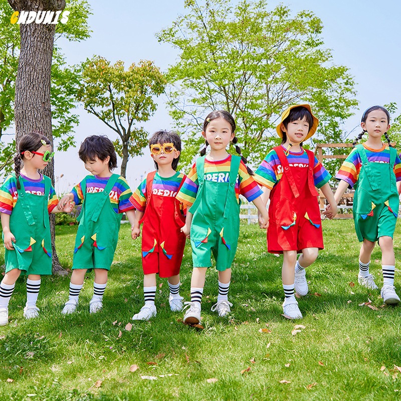 어린이 치어 리더 의상 귀여운 공룡 작업복 정장 소년 소녀 그룹 졸업식 교복 유치원 여름
