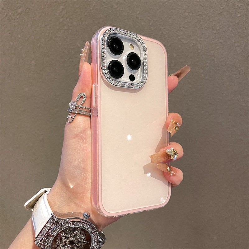 Marco de lente de diamante completo simple para iPhone16ProMax Premium 14 Apple 15 funda para teléfono móvil 13 modelos de pareja 16