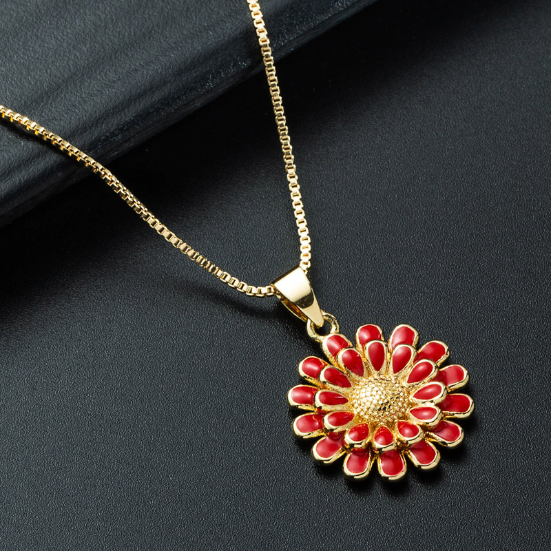 Nihaojewelry wholesale jewelry simple sunflower pendant copperplated 18K gold dripping oil necklacepicture8
