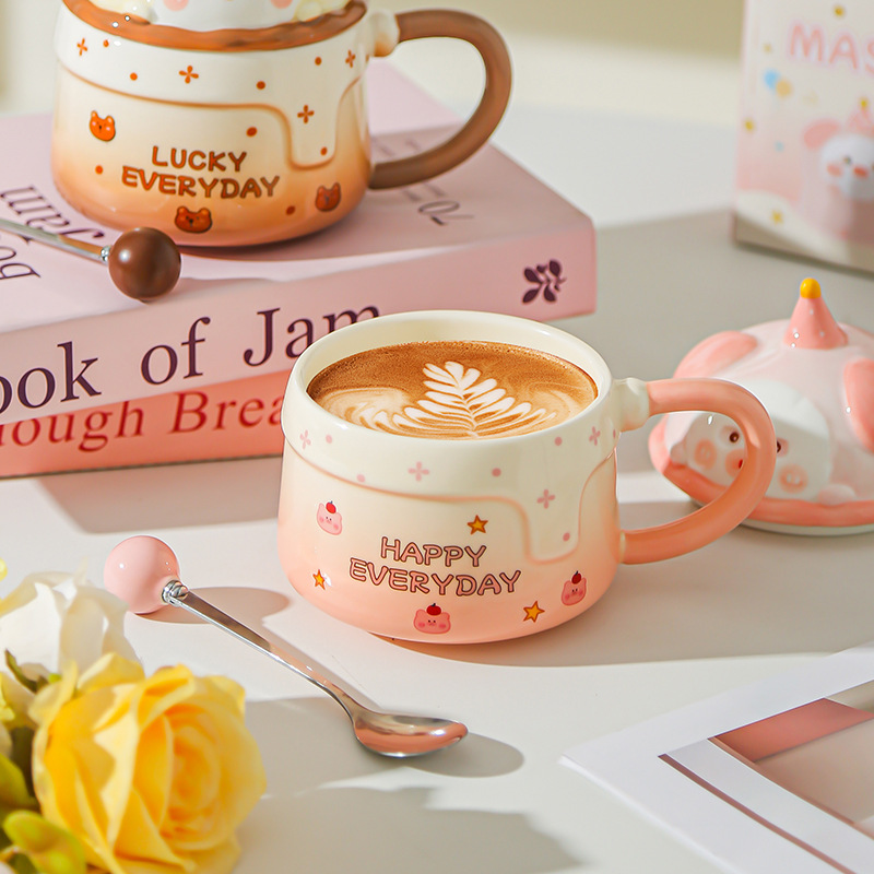 Tazas caseras de cerámica con tazas de café cubiertas, tazas de café para chicas, regalos de cumpleaños de alto valor, regalos de mano lindos