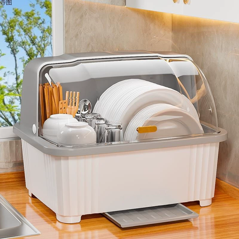 Kitchen cupboard cabinet tableware storage box household drain bowl rack with lid dishware storage rack