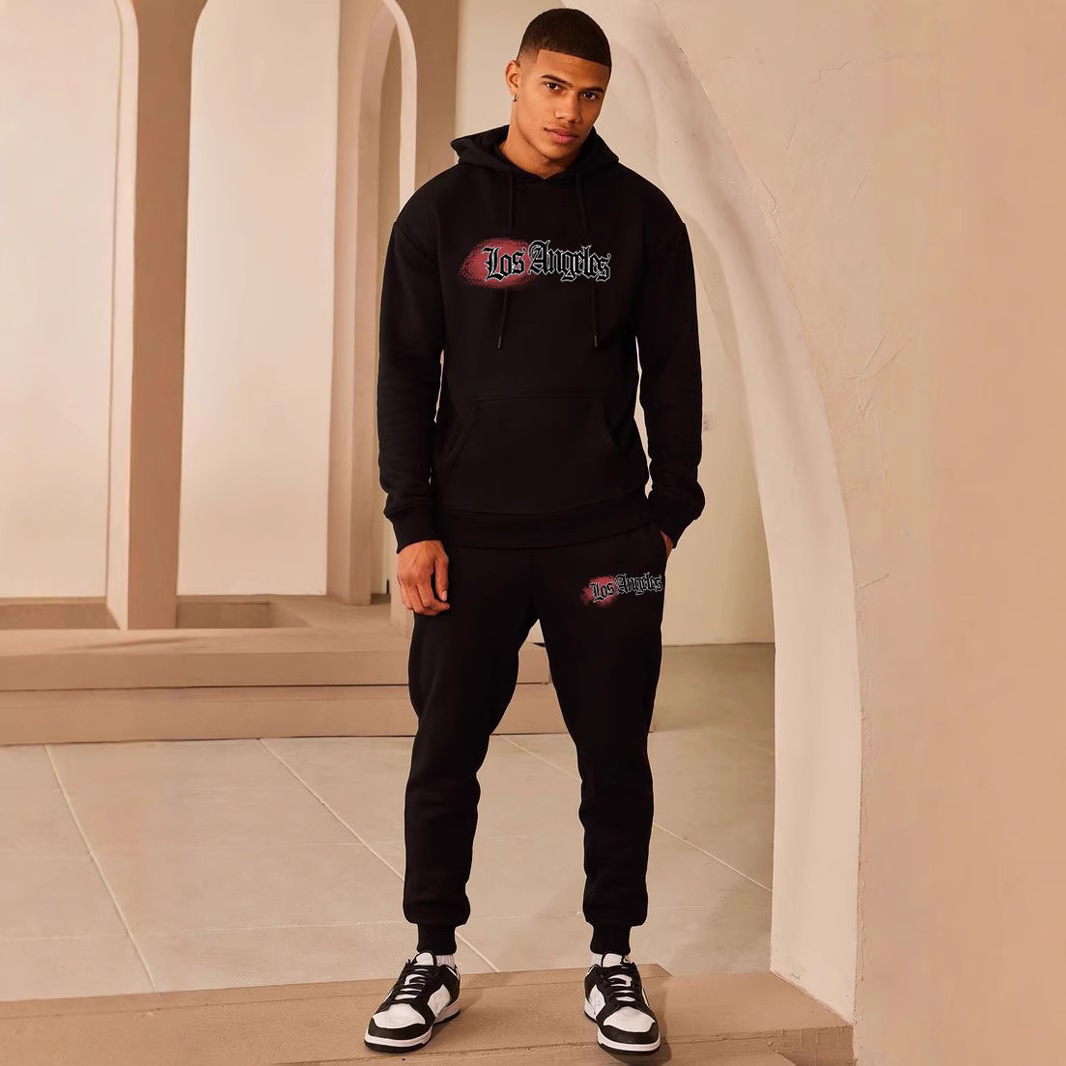 Herrenbekleidung Jahre grenzüberschreitender Trend Straße Retro Sprühfarbe Druck lässig Pullover Anzug_voghion.com