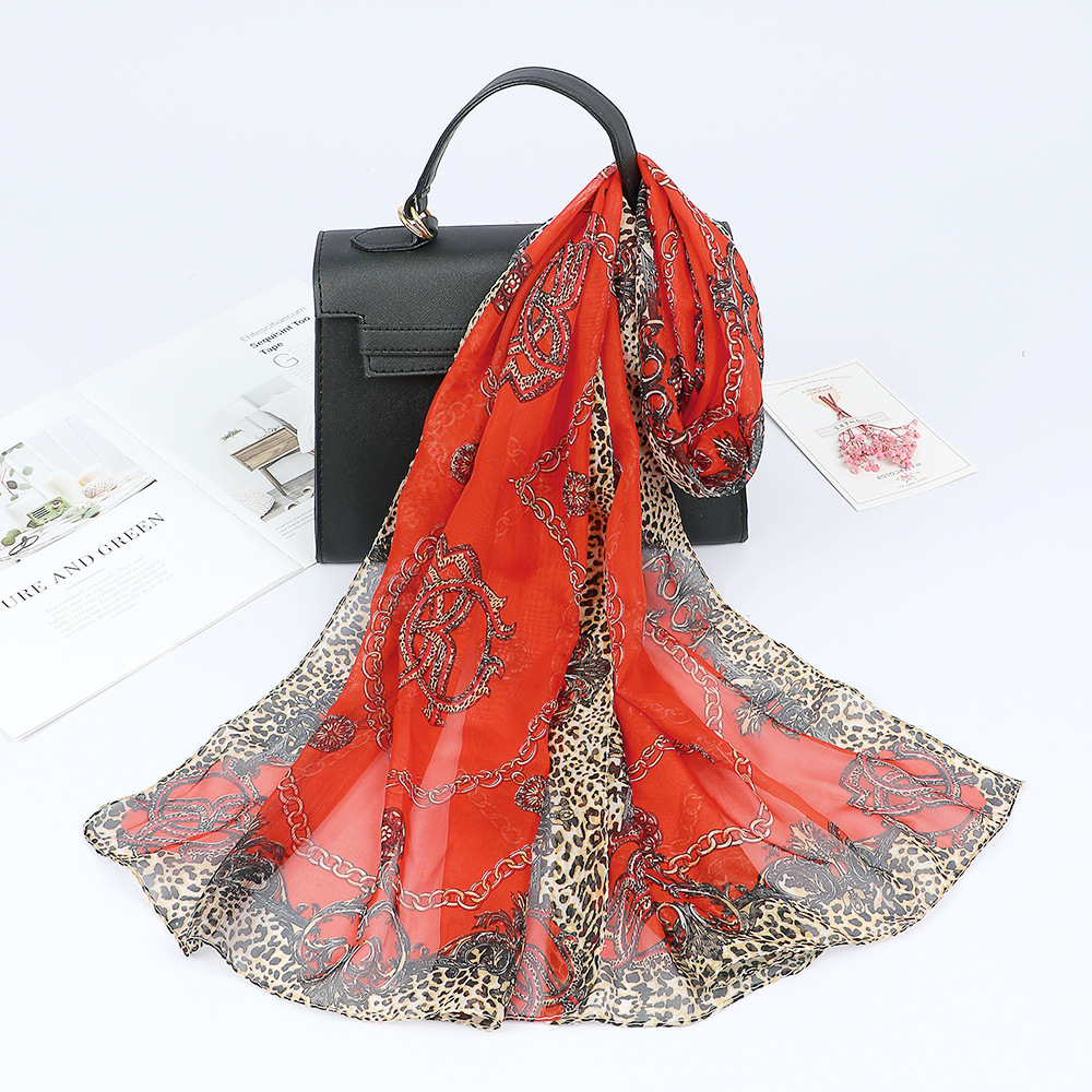 Summer, Spring, Autumn Season Women's Fashion Leopard Chiffon Printing Silk Scarves