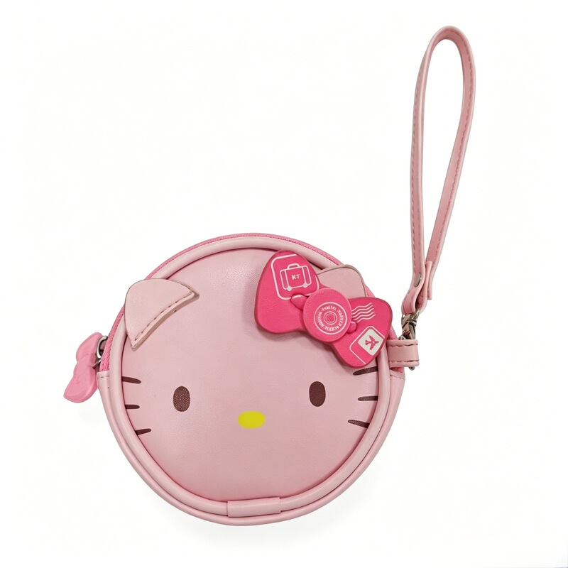 Customized Hello Kitty Round Faux Leather Clutch Coin Purse with Wrist Strap and Earphone Data Cable Storage Bag Customized Hello Kitty Round Faux Leather Clutch Coin Purse with Wrist Strap and Earphone Data Cable Storage Bag