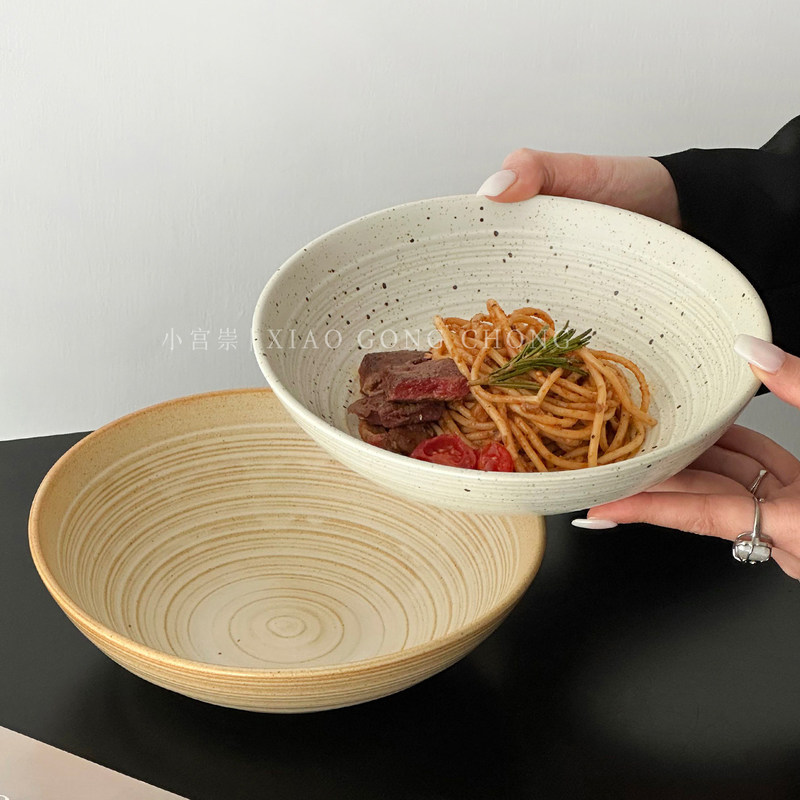 Japanese-Style Rustic Pottery Bowl, Pasta Ramen Bowl, Fruit Salad Bowl, Vintage-Style Dessert Straw Hat Bowl, Breakfast Cereal Snack Bowl