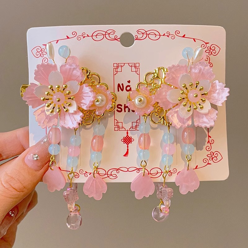 Niños vestidos de estilo antiguo para el cabello Hanfu flores bordas niñas super inmortales tarjeta de cabello tocado de estilo chino arco clip