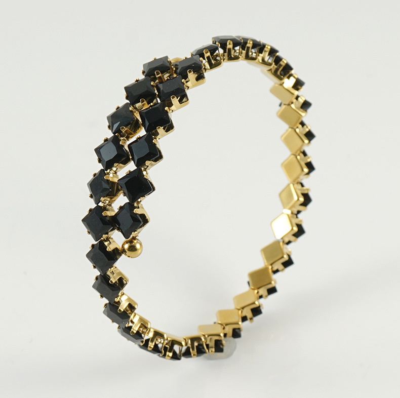 20g Weight PVD Coated Gold Plating Process Fashion Rhombus Stainless Steel Inlay Zircon Bangle 1 Piece