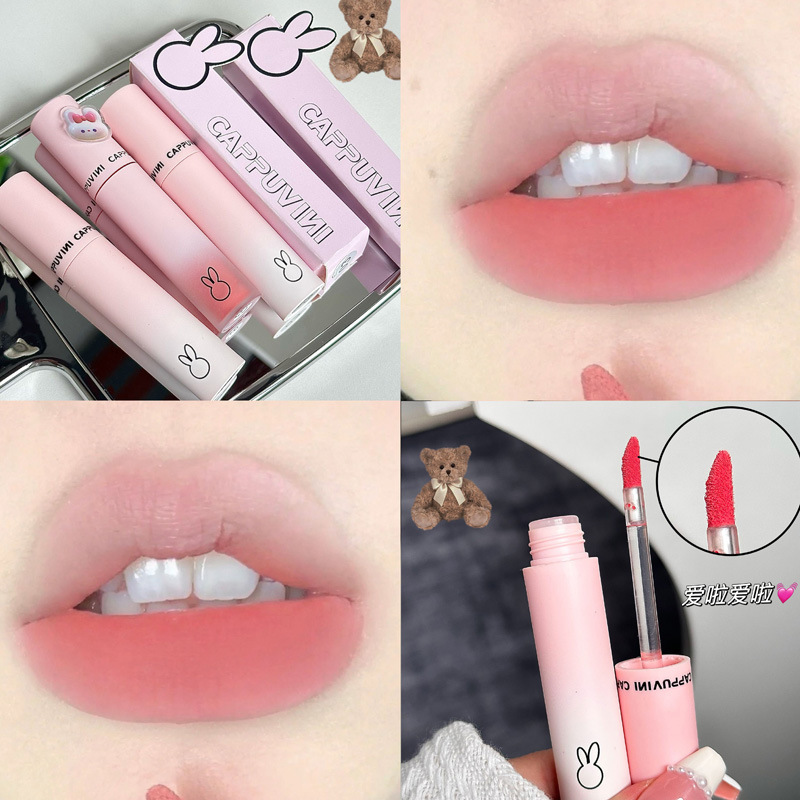 Cappuvini Macaron Powder Liquor Lips, esmalte mate con superficie de niebla, lipstick de terciopelo duradero.