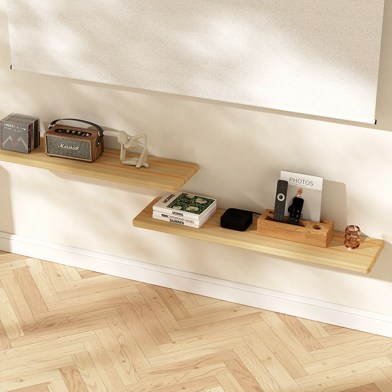 Nórdico moderno minimalista de una sola palabra estante de pared de partición estante dormitorio sala de estar estante de madera maciza colgante de pared estante de almacenamiento de pared