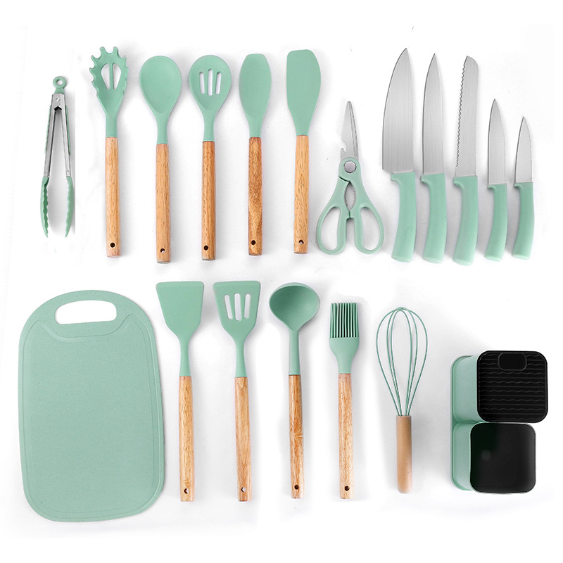 Cuchillos de cocina de silicona 19pcs set 1200g - verde claro