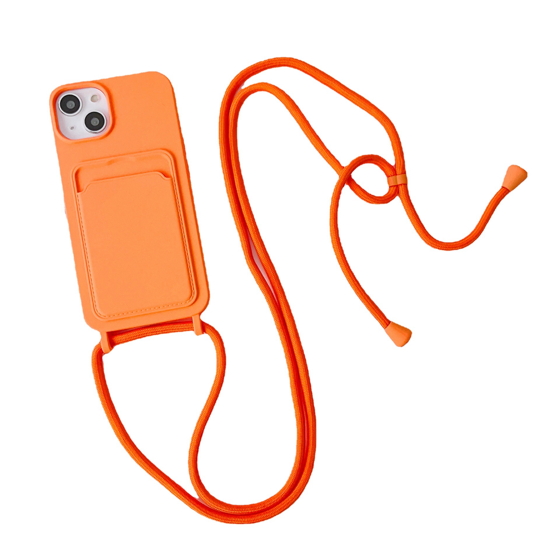 Korean Instagram suitable for iPhone 15 Promax imitation liquid silicone card Apple 14 crossbody round rope phone case_voghion.com