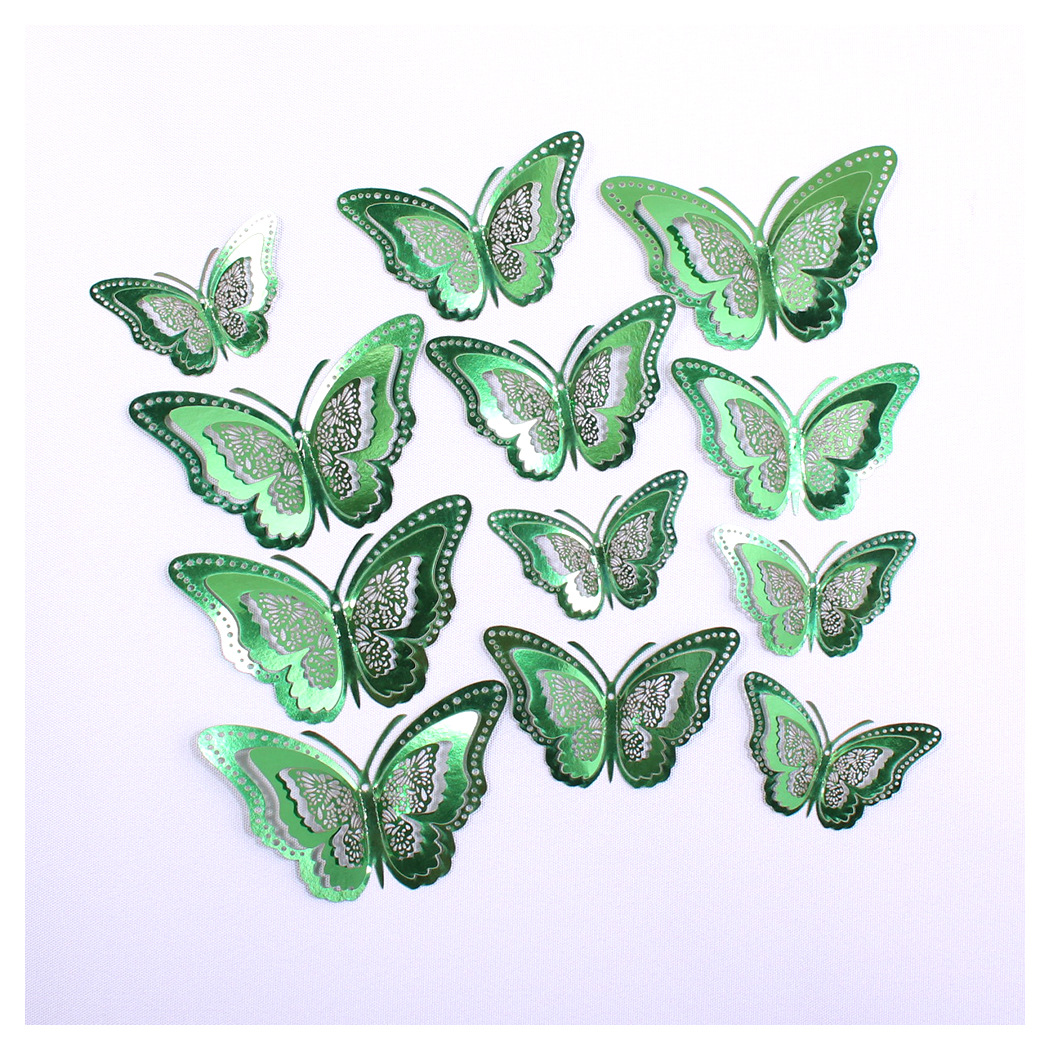 Fábrica al por mayor 12 pegatinas de pared de mariposas huecas hogar festivo decoración navideña decoración mariposa tridimensional 3D