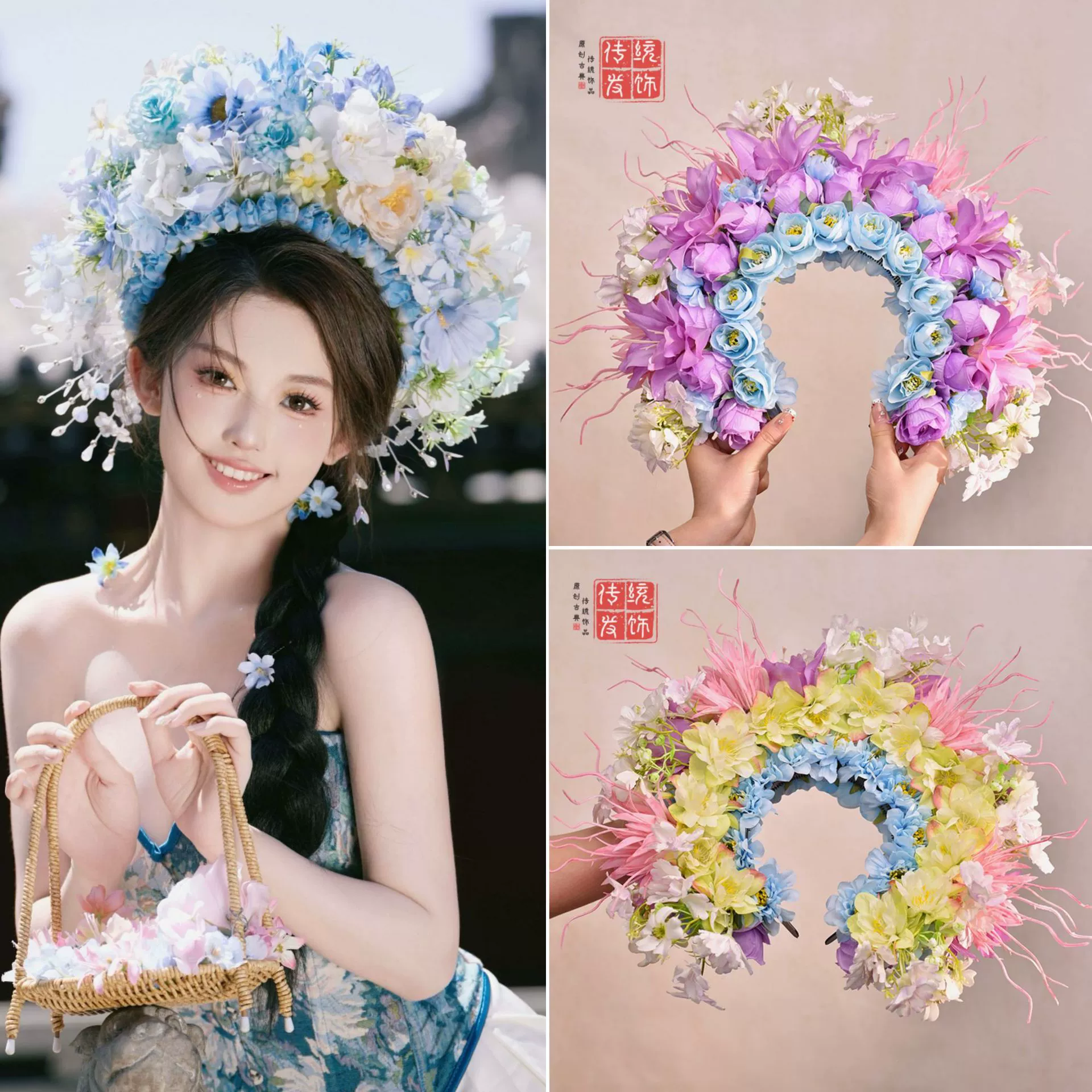Quanzhou Xunpu заколка для волос, головной убор с цветком, гирлянда, повязка на голову, женский этнический стиль, цветочный шарф династии Хань, красивый цветок, фото, повязка на голову