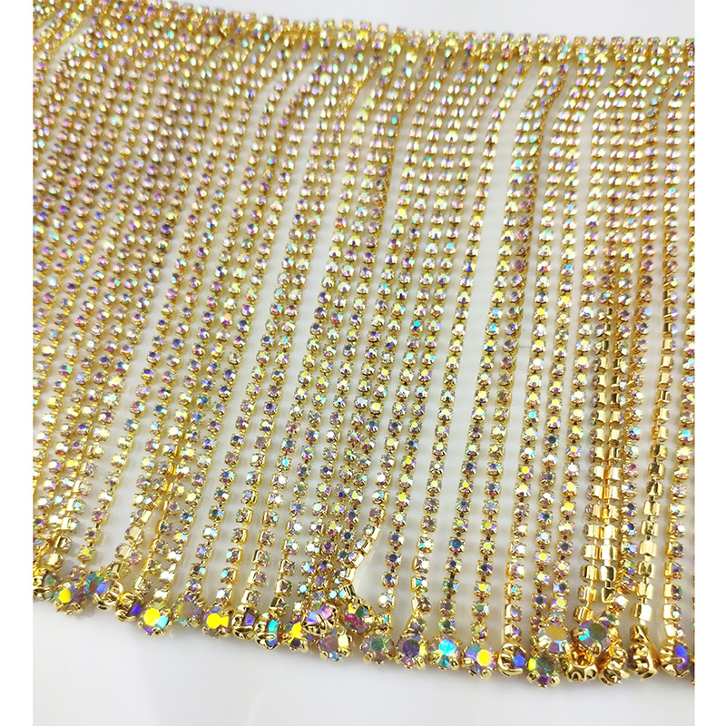 H432 手工长款流苏钻链条14cm礼服披肩头巾爪链花边条码DIY婚纱