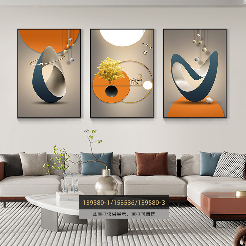 Pintura de decoración de la sala de estar moderna de lujo ligera Fukuyan atmósfera tripartita mural significa un buen fondo de sofá pintura colgante de pared