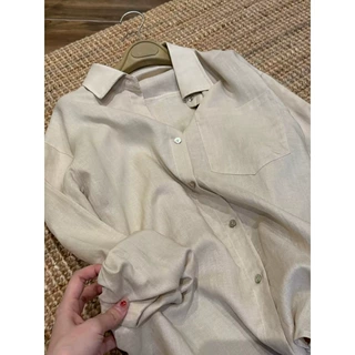 乔米推荐！老钱风杏色亚麻衬衫女秋季新款松弛感舒适休闲长袖衬衣