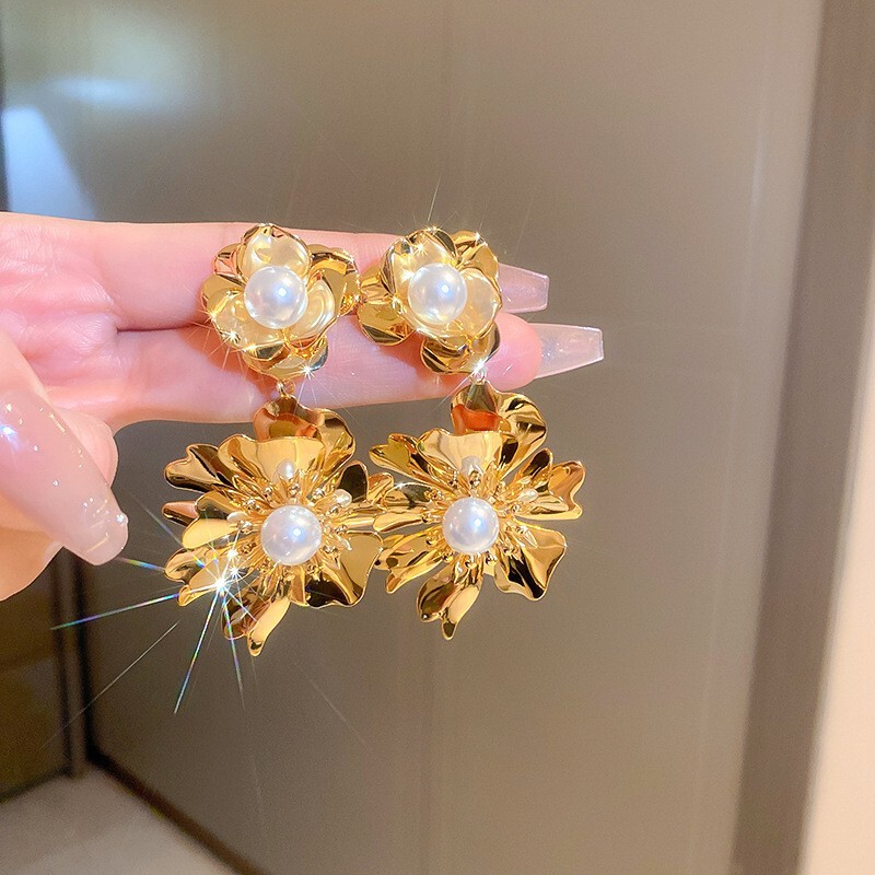 银针金属风镂空花瓣花朵耳环轻奢高级感耳钉欧美跨境时尚百搭耳饰|undefined